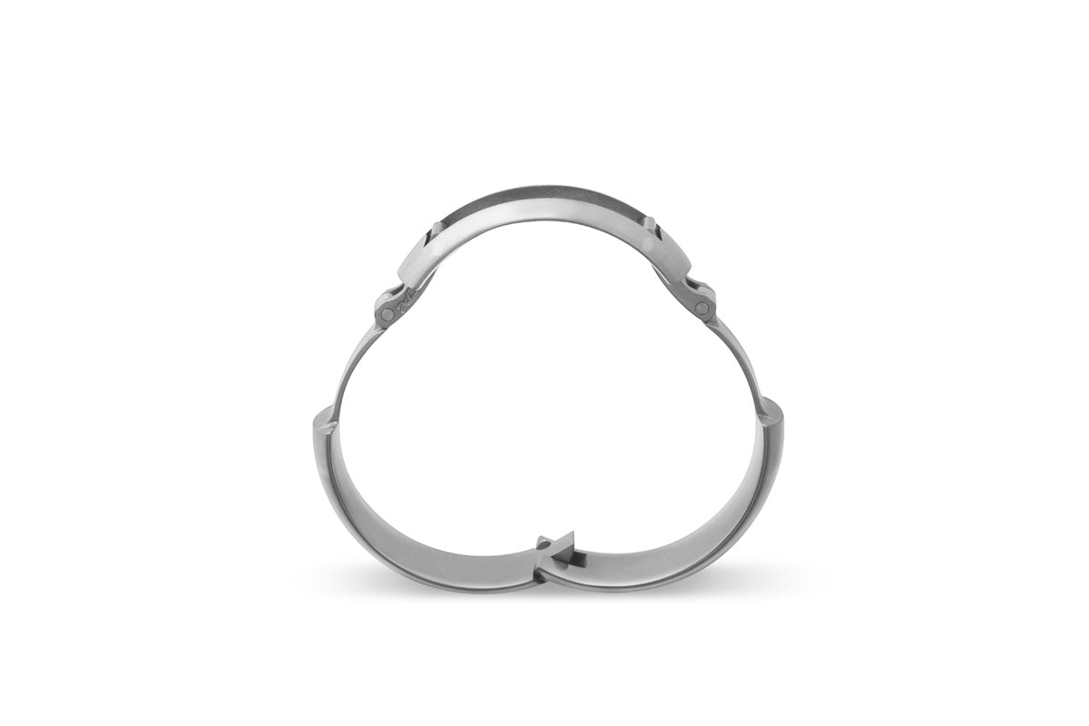 Hinged, Radius outside/Comfort-Fit inside, aircraft grade, U.S. made, Titanium and hardened stainless steel wedding ring, Center-Pull, openable ring.