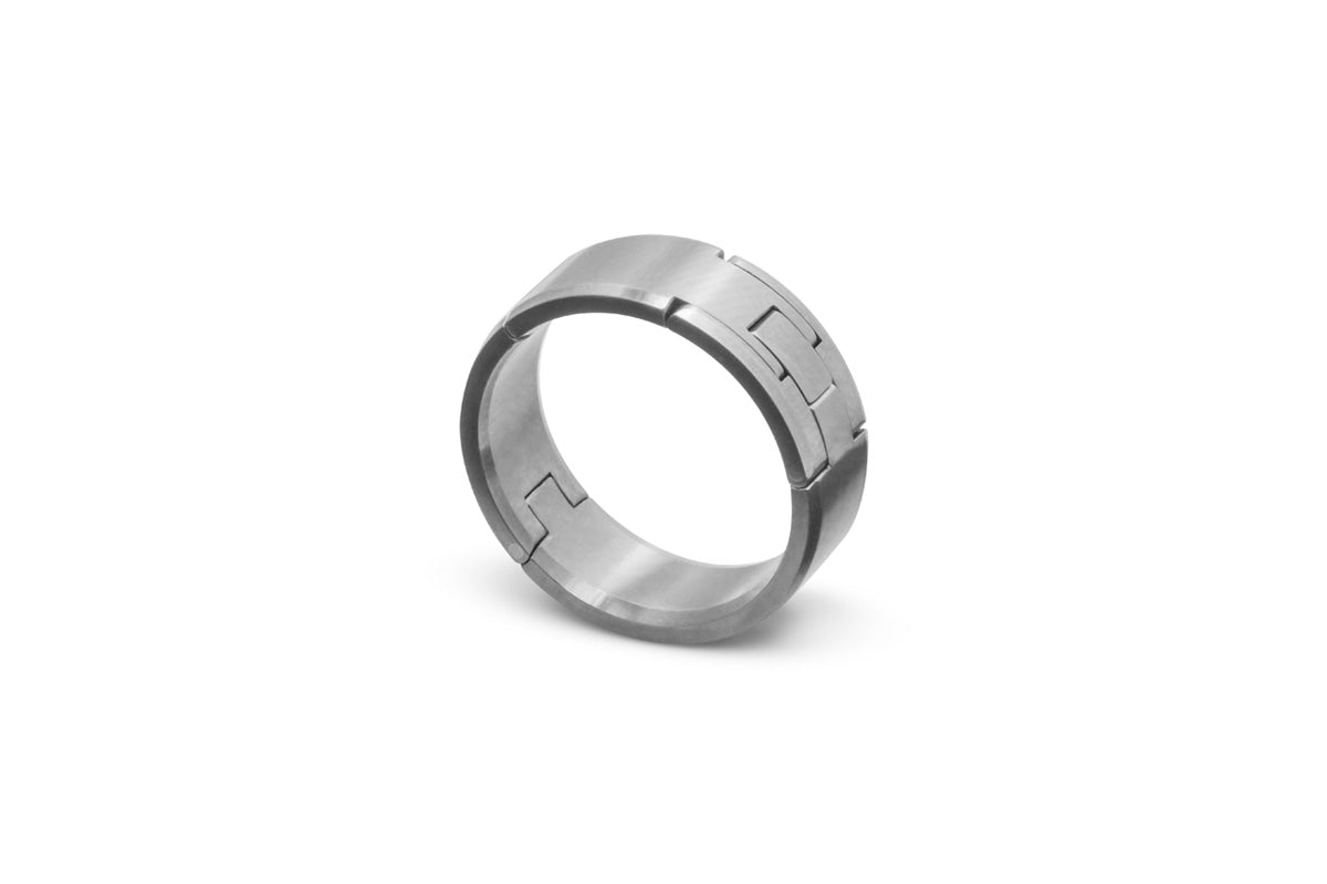 hinged, openable ring. U.S. made, Titanium and hardened stainless steel wedding ring, toggle-Pull, openable ring